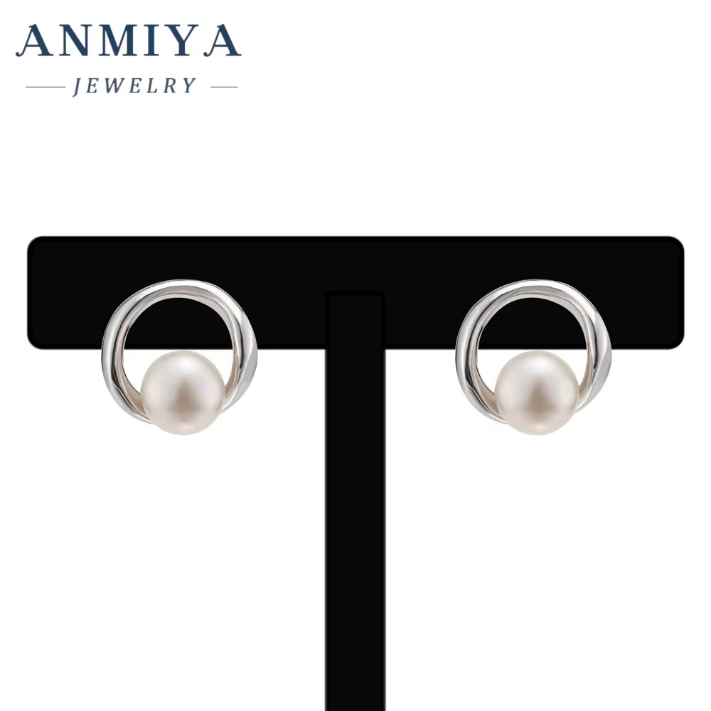 ANMIYA Design High Quality CZ Ladies Earrings Jewelry Zircon Earrings Pearl Wedding Bridal Stud Earrings Women