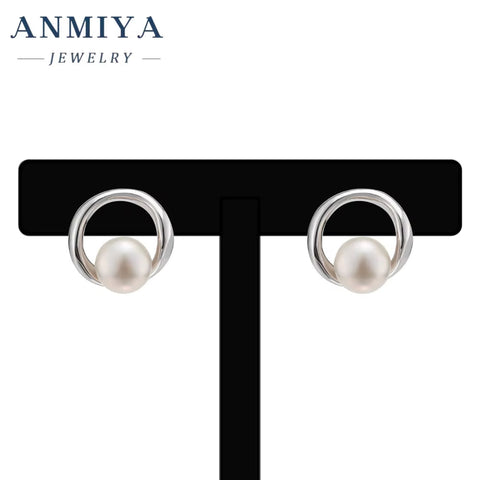 ANMIYA Design High Quality CZ Ladies Earrings Jewelry Zircon Earrings Pearl Wedding Bridal Stud Earrings Women