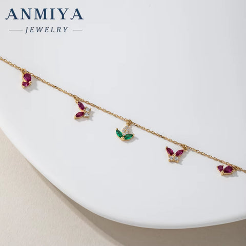 Fashion Trendy 925 Silver Gold Plated Zircon Butterfly Flower Charm Pendant Tassel Bracelet Party Wedding Bracelets for Women