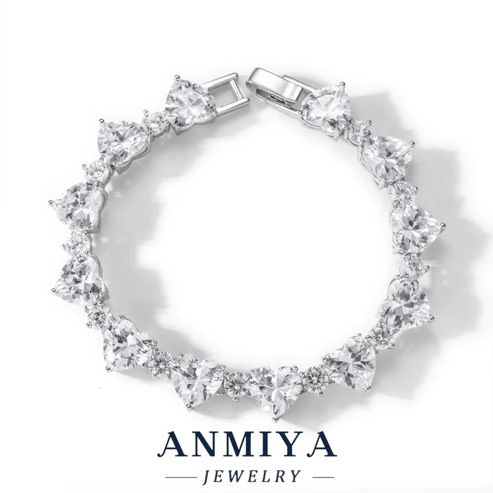 Customize Cuban Bracelet Chain 925 Silver Jewelry Heart Bling Zircon Female Cuban Link Bracelet with Heart