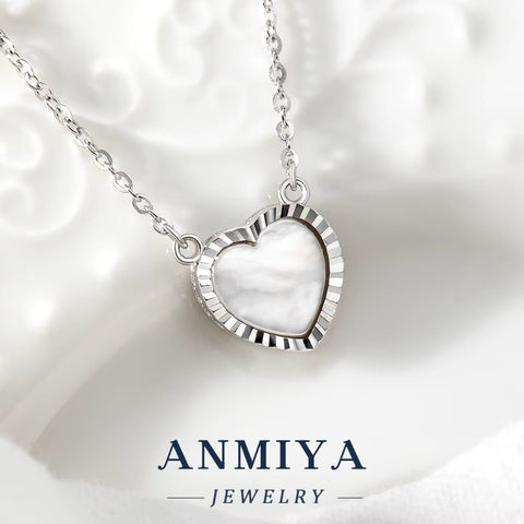 Premium Heart-Shaped White Shell Inlay Silver 925 Set Necklace and Earring Sets Gift Ready Packaging for Gifts