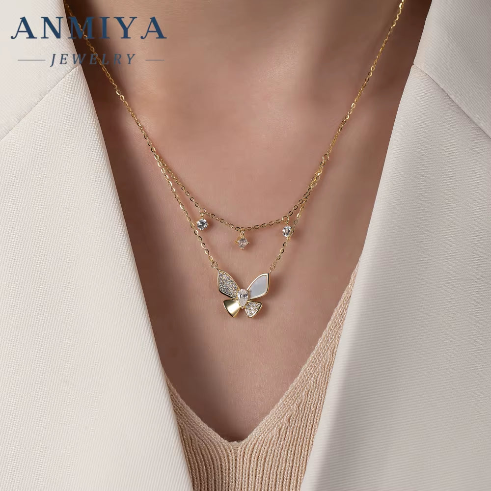 S925 Sterling Silver Colored Zirconia Butterfly Necklace Luxury Ins Style with Light Tempered Niche Design Collarbone Chain Gift