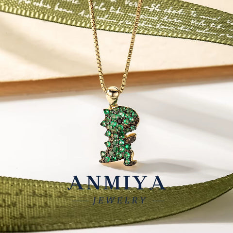 Hot Sale Fashion Jewelry Minimalist 925 Sterling Silver Gold Plated Necklace Cute Green Dinosaur Animal Pendant Necklace