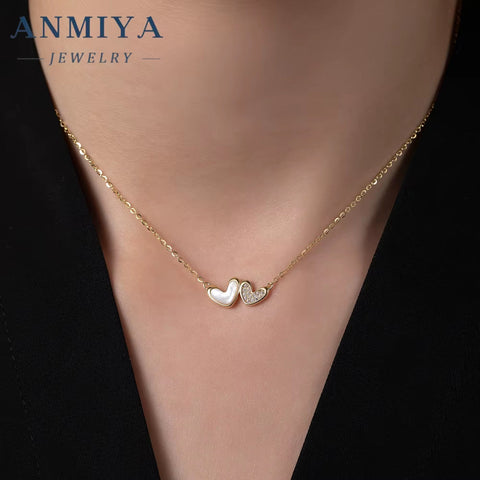 925 Sterling Silver Double Heart Pendant Necklace Exquisite Best Jewelry Gift for Women Girls Mother Cute Style Wedding Party