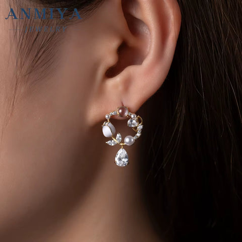 Wholesale Lovely Garland Pearl Flower Earrings Sweet Flower Circle round Stud Earrings Necklace for Women