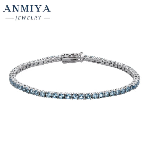 ANMIYA 925 Silver Zircon Pink Blue Tennis Chain Bracelet Hip Hop Jewelry Gold Silver Material Women CZ Bracelet Iced Out