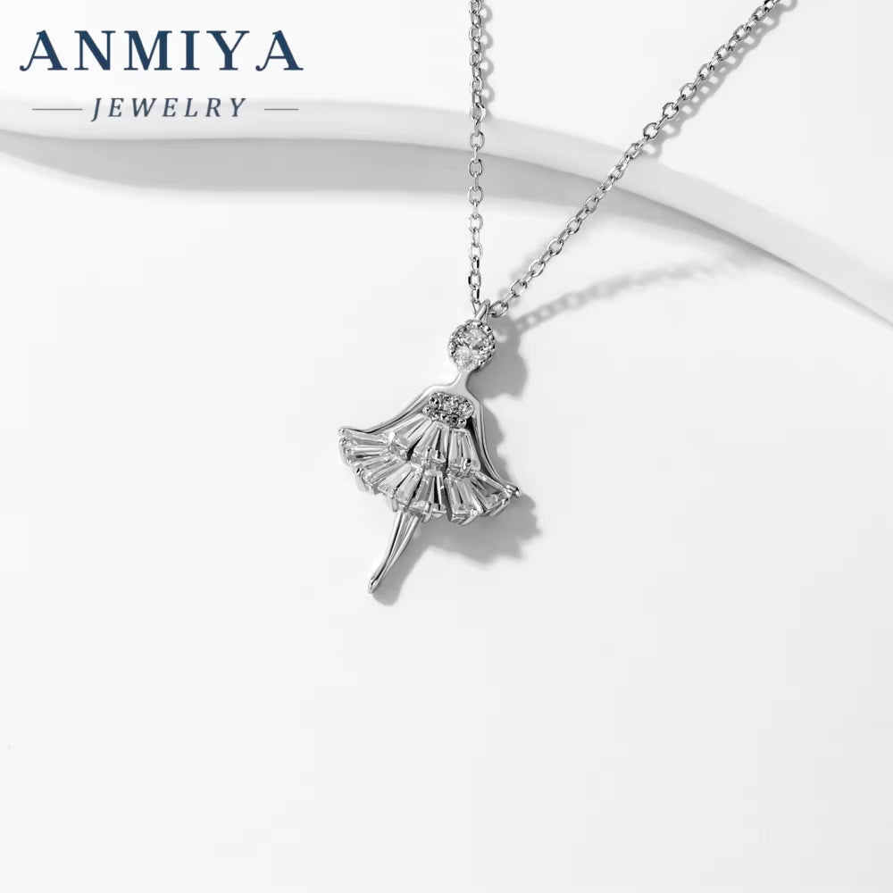 925 Sterling Silver Beautiful Elf Pendant Chain Zircon Angel Little Girl Necklace for Women Fine Jewelry Accessories