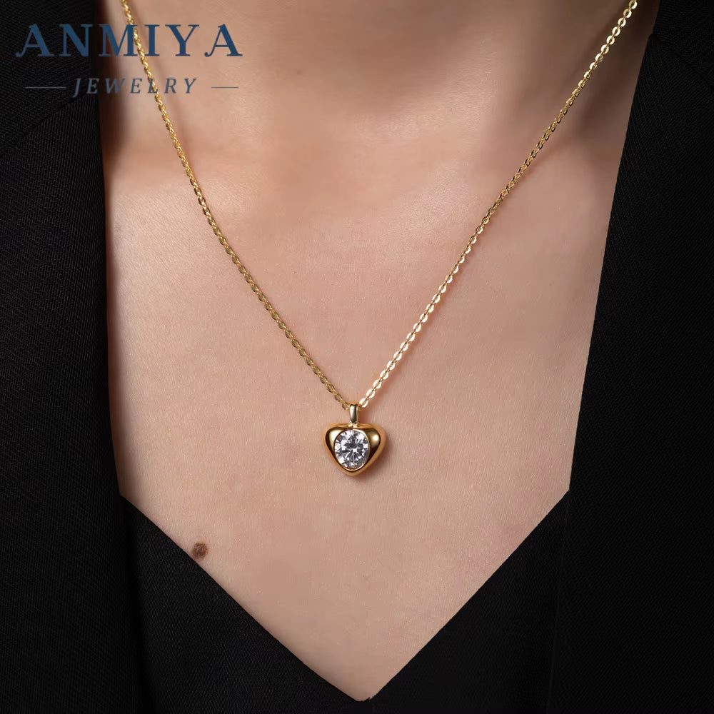 2024 Jewelry Heart Shape Zircon Necklace 925 Silver Jewelry Set for Women 18K Gold Plated Necklace Earring