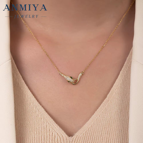 ANMIYA 2025 Snake Head Micro Insert Zircon Necklace 18K Gold 925 Silver Plated Jewelry Necklace Set Women Luxury
