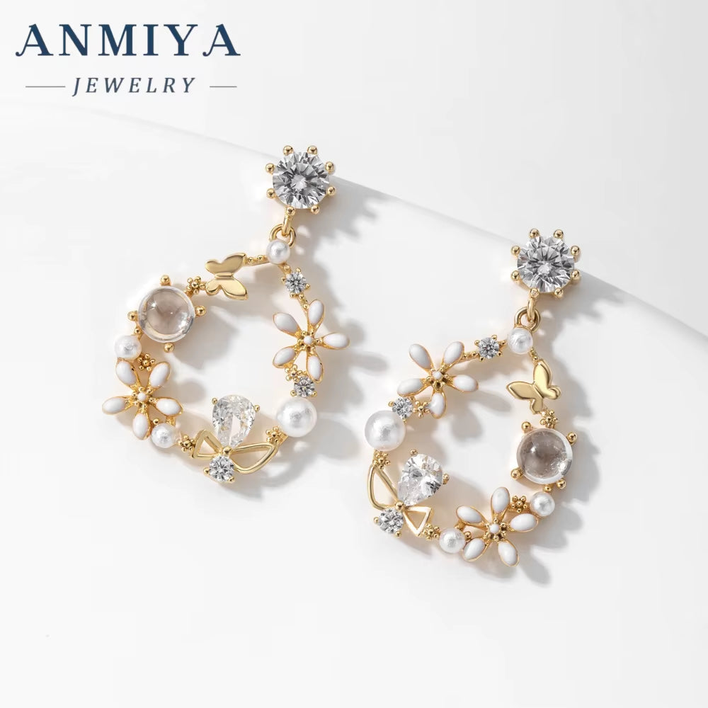 ANMIYA Fashionable Spring Summer Pop Garlands Earrings 18K Gold Plated 925 Earrings for Women
