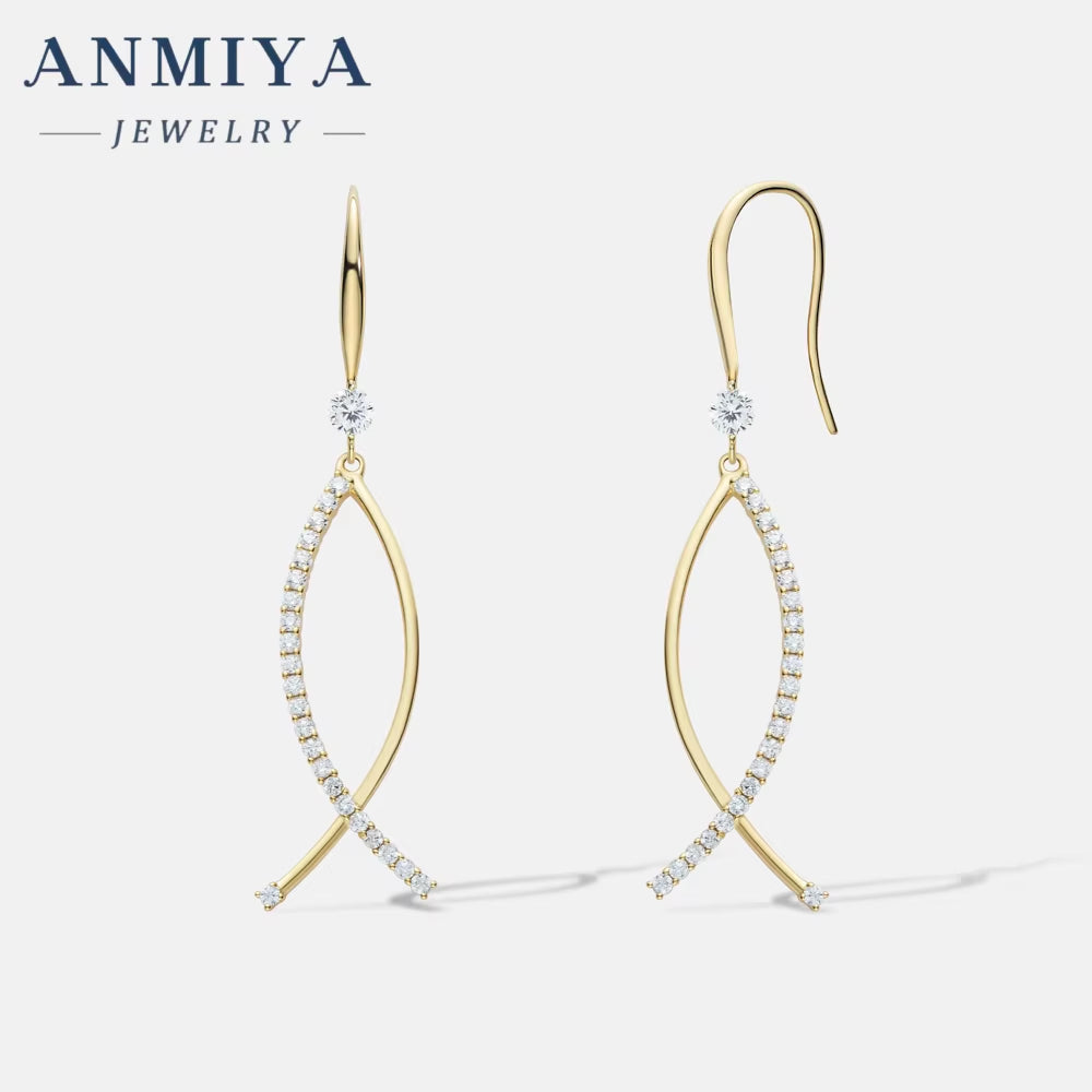 ANMIYA Statement Fashion Hypoallergenic New Tide 925 Sterling Silver Hook Earrings Cross Style Earrings