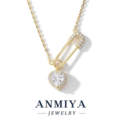 Fine Jewelry 925 Sterling Silver 18K Gold Plated Love Heart Pendant Link Pin Shape Chain Necklace for Women