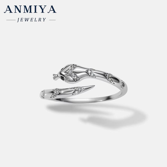 ANMIYA Custom Fashion Diamond Crown Ring 925 Sterling Silver Advanced Snake Shape Cubic Zirconia Fine Jewelry Ring for Women