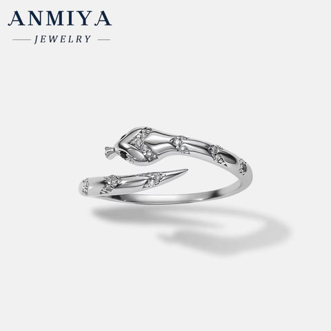 ANMIYA Custom Fashion Diamond Crown Ring 925 Sterling Silver Advanced Snake Shape Cubic Zirconia Fine Jewelry Ring for Women