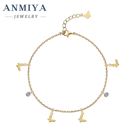 Accessory Jewelry Sterling 925 Jewelry Shiny Zircon Butterfly Pendant Tassel Anklet for Women Wholesale