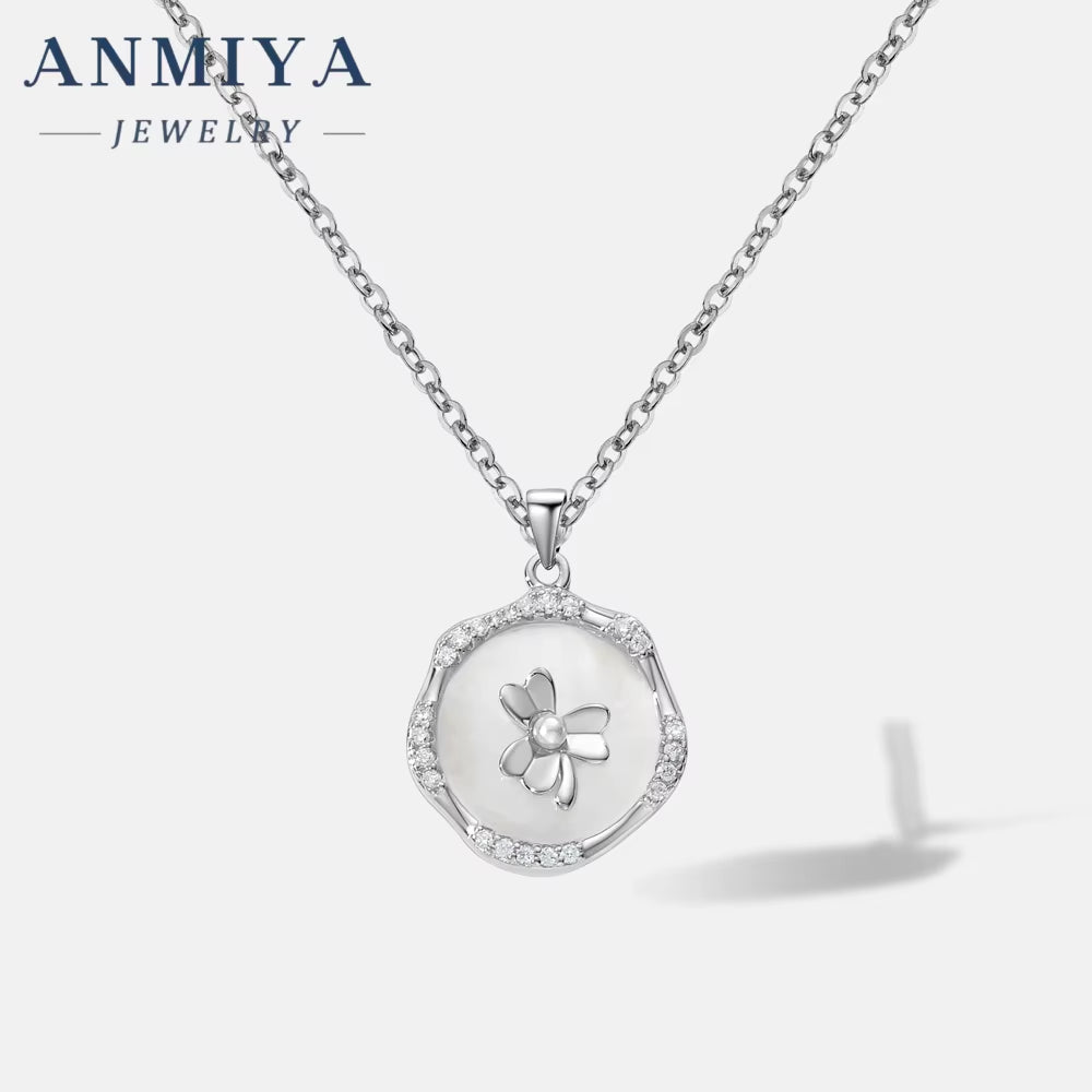 Minimalist 18K Gold Luck Four Leaf Clover round White Shell Necklace 925 Silver Necklace