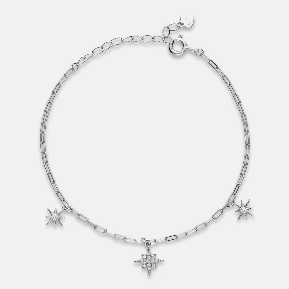 ANMIYA Fashion 925 Sterling Silver Zircon Star Bracelet 18K Gold Plated Star of Bracelet with Zircon Lover