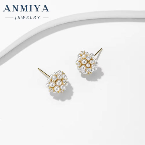 ANMIYA 2024 Earrings Women Plated 925 Sterling Silver CZ Pearl Flower Earrings