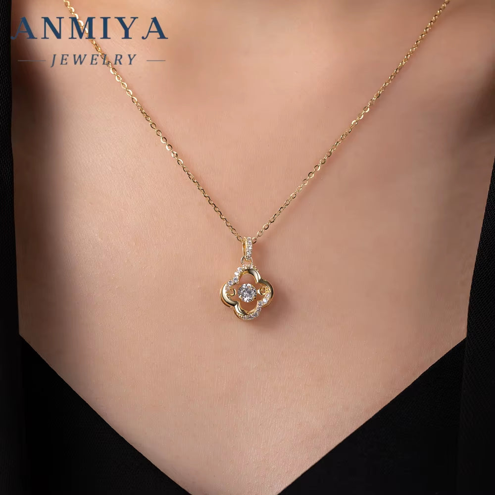 925 Sterling Silver 18K Gold Plated Cubic Zirconia CZ Pearl Four-Leaf Clover Hollow Out Necklace for Women Fashion Jewelry