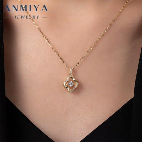 925 Sterling Silver 18K Gold Plated Cubic Zirconia CZ Pearl Four-Leaf Clover Hollow Out Necklace for Women Fashion Jewelry