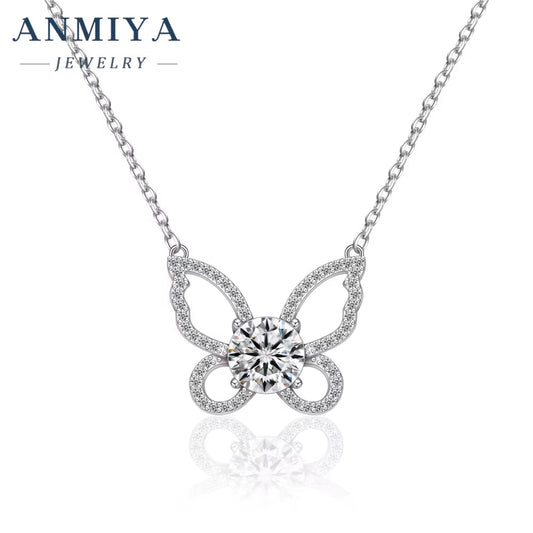 ANMIYA Necklace Golden Plating Fashion Women Jewelry 925 Sterling Silver Butterfly Necklace
