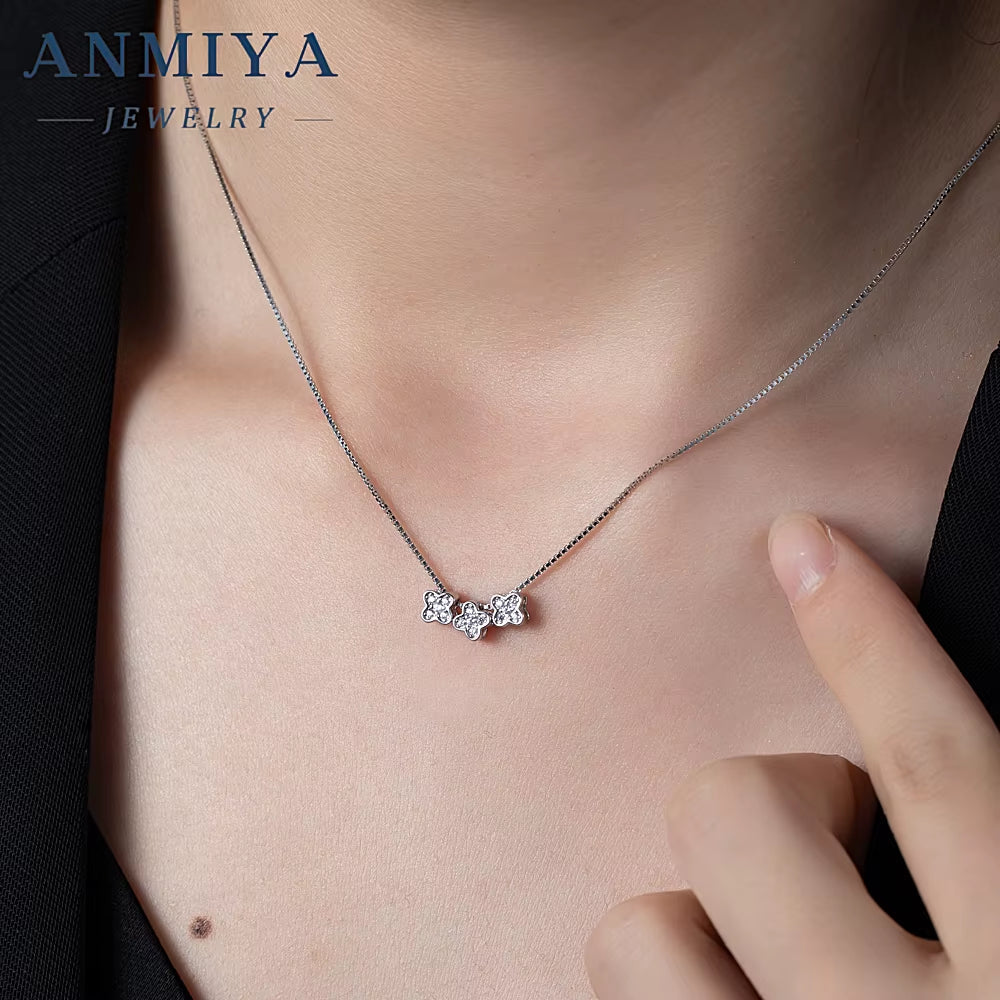 ANMIYA Exquisite Silver Multi Clover Simple Fine Chain True 925 Silver Jewelry Chain Necklace