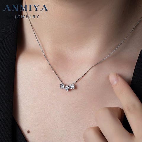 ANMIYA Exquisite Silver Multi Clover Simple Fine Chain True 925 Silver Jewelry Chain Necklace