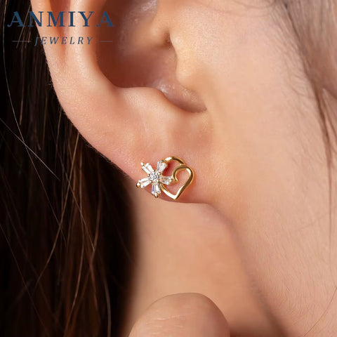 New Arrival 18K Gold Plated Diamond Earring Heart Stud Hollow Out Earrings for Engagement Wedding Party