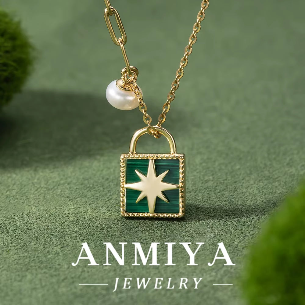 Malachite Stone 925 Silver Jewelry Christmas Set | Sterling Silver Necklace & Charm Bracelet Gift Box with Free Engraving