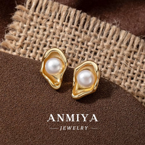 ANMIYA Jewelry 2024 Delicate Silver 925 18K Gold Plated Freshwater Pearl Sea Shell Necklace Earring Jewelry Set