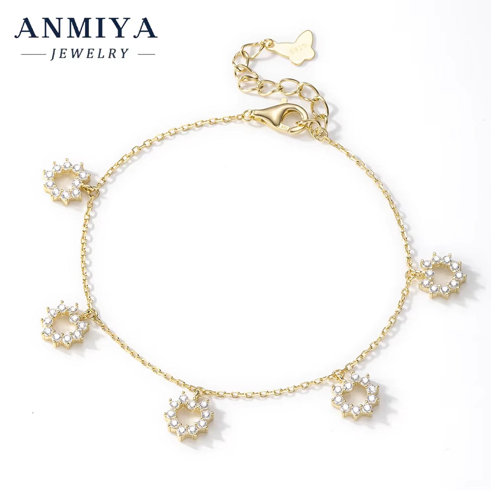 INS Hot Sales Jewelry Fine round Zircon Bracelet Bling Bling 925 Silver Ladies Wedding Link Custom Zircon Bracelet