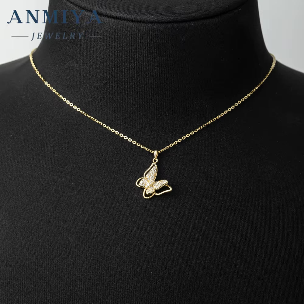 Female Sterling Silver Necklace Butterfly Shape Silver Necklace CZ Fashion Chains Necklaces