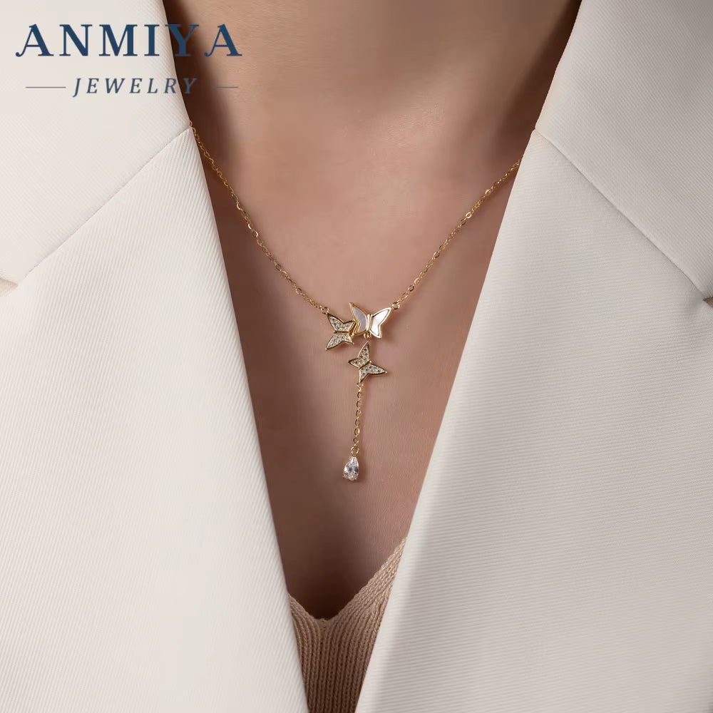 ODM Customization Temperament Fine Jewelry Three Butterfly Pendant Necklace 925 Silver Necklace