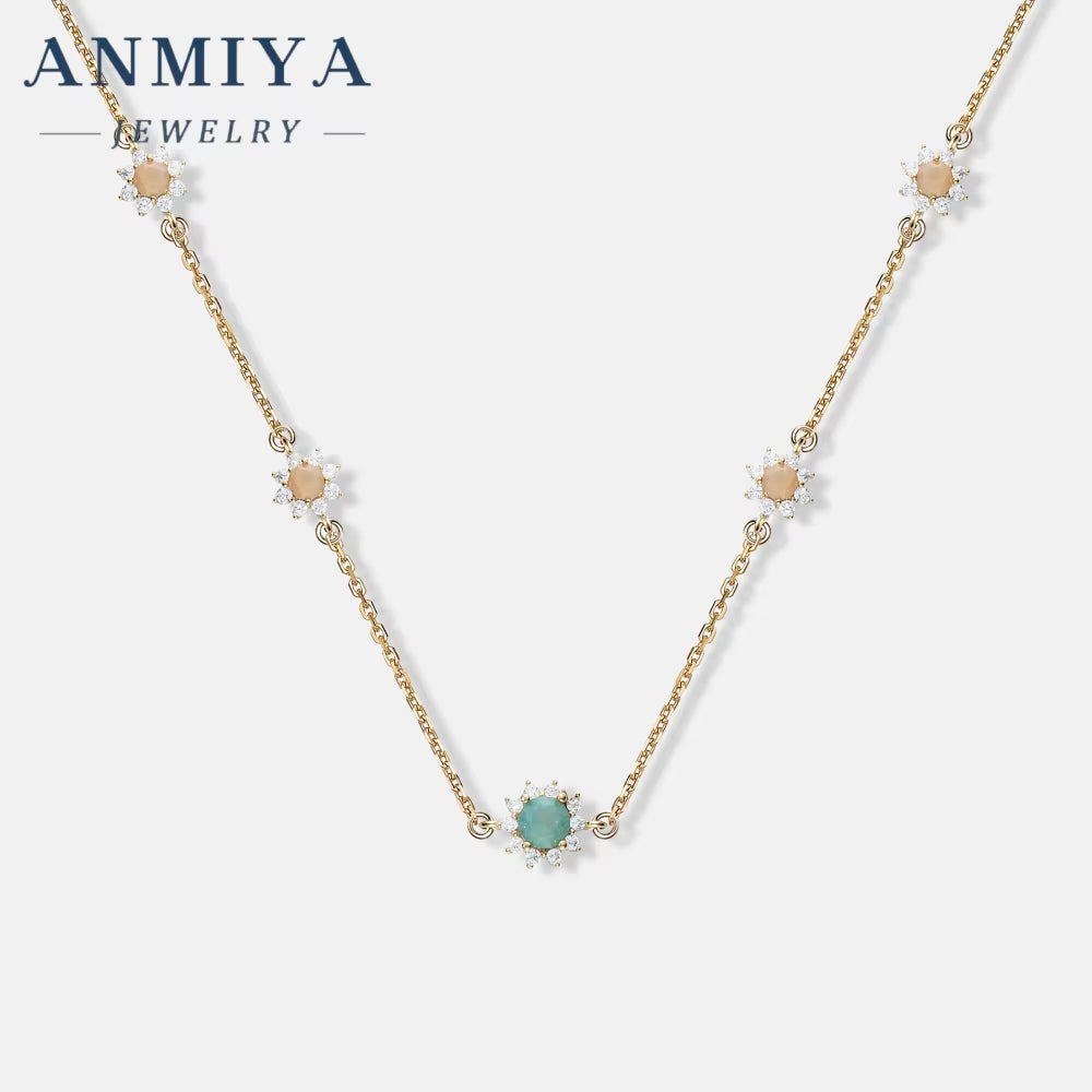 ANMIYA Jewelry Multi-Colored Zircon Diamond Charm 925 Silver Necklace for Women 18K Gold Wholesale
