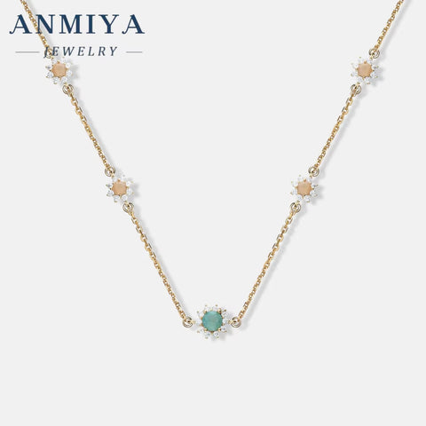 ANMIYA Jewelry Multi-Colored Zircon Diamond Charm 925 Silver Necklace for Women 18K Gold Wholesale