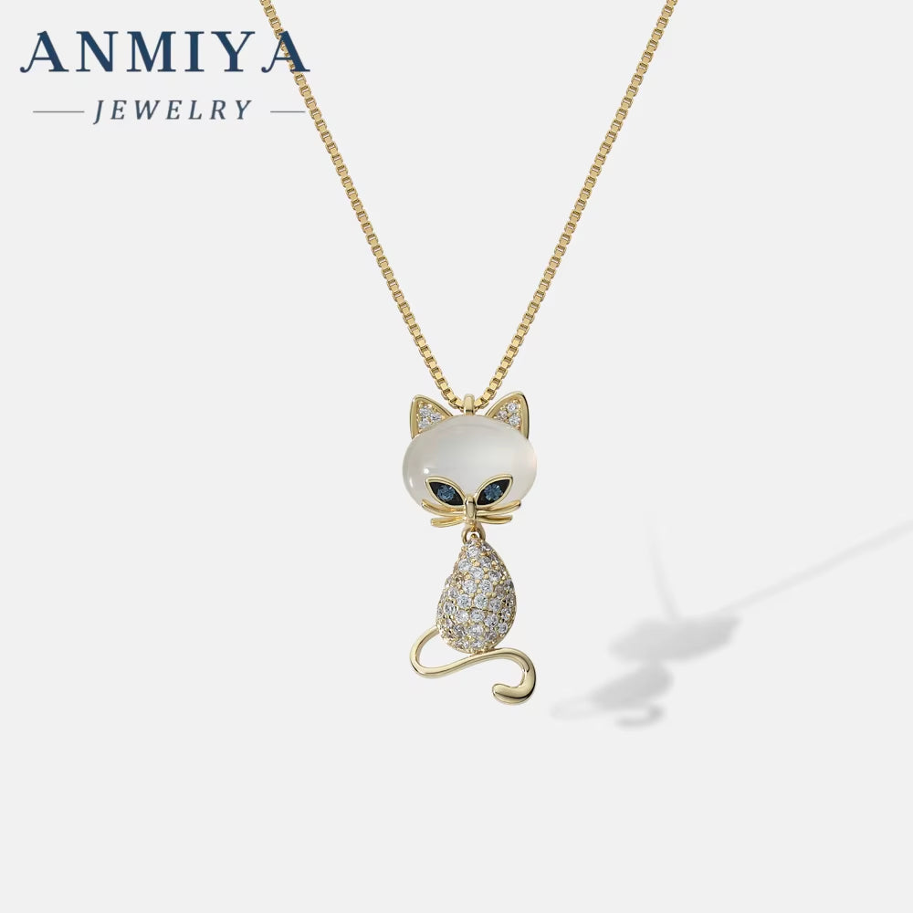 ANMIYA Factory Price High Quality Female 18K Gold Plated Pendant Cat Shape Necklaces Chain for Girs