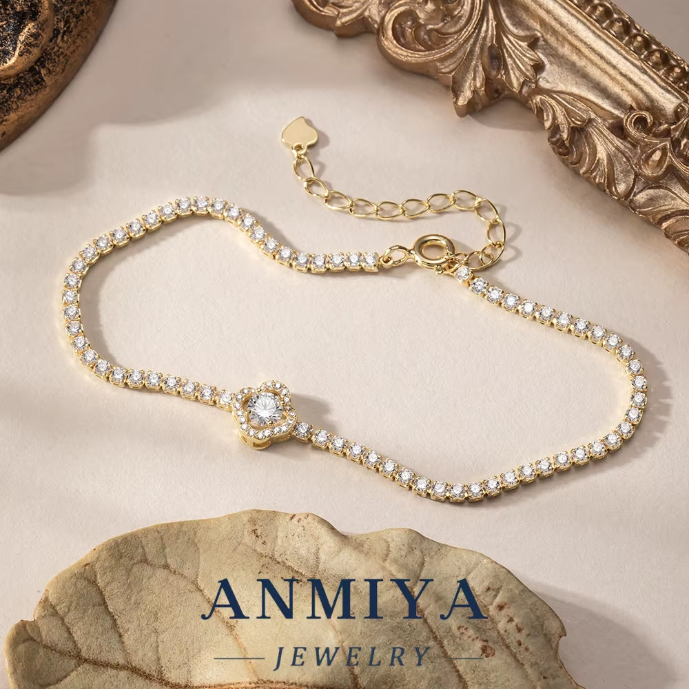 Hypoallergenic 925 Silver Jewelry Clover Bracelet for Sensitive Skin with Adjustable Chain & Bright Zircon