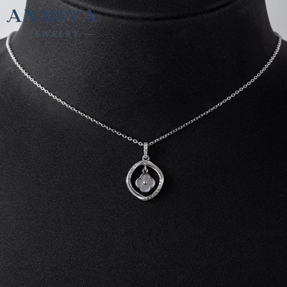 New Necklace Design Hollow 4 Leaf Four Clover Zircon Pendant Women Clavicle Necklace