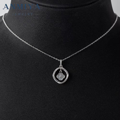 New Necklace Design Hollow 4 Leaf Four Clover Zircon Pendant Women Clavicle Necklace