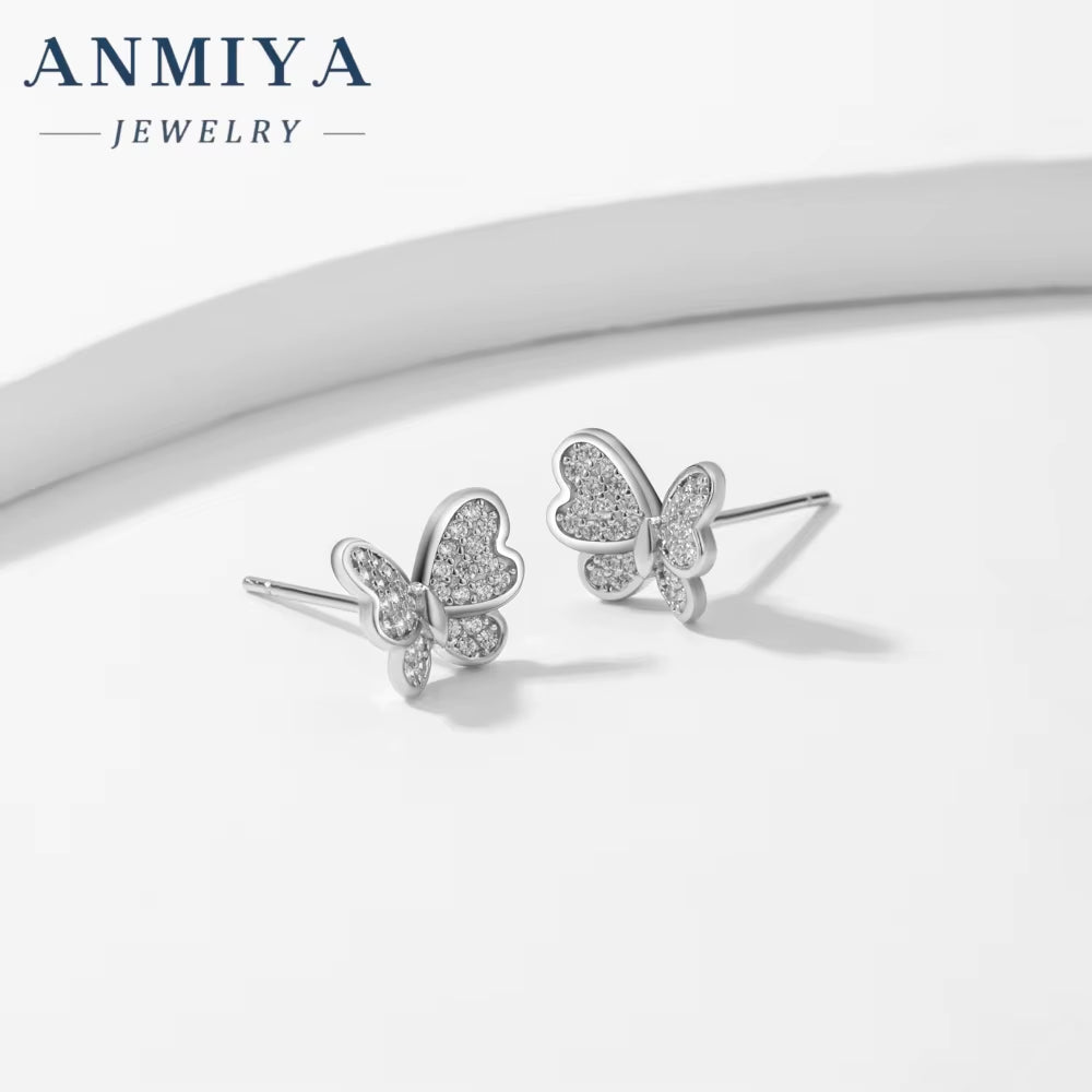 INS Trending Zircon Glaring Butterfly 925 Silver Hypoallergenic Stud Earrings for Women Girls