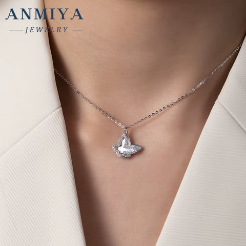 New Design Jewelry 925 Silver Zircon Butterfly Pendant Double Butterfly Necklace for Gift