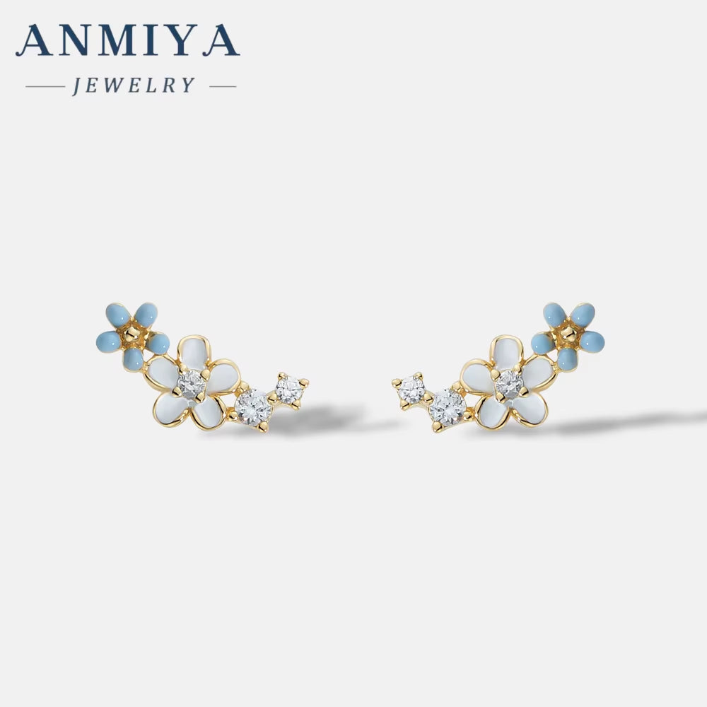 Minimalist Trending Blue Flower Zircon 925 Sterling Silver Earrings for Women Beat Gift Custom Wholesale