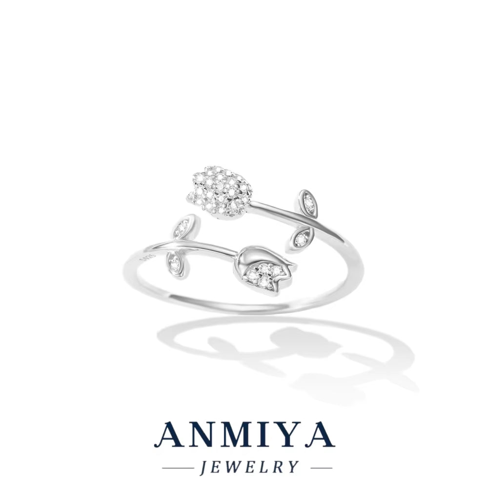 Wholesale 925 Silver Rose Adjustable Open Ring Modern Jewelry Bulk Stock for Festival/Wedding/Party Gifts