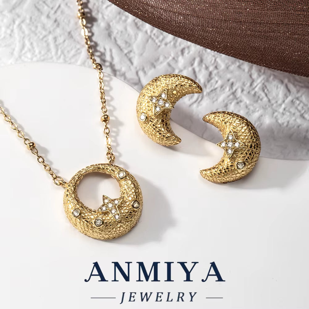 Silver 925 Jewelry Set - Moon 925 Necklace & Earring, Sterling Silver Modern Design