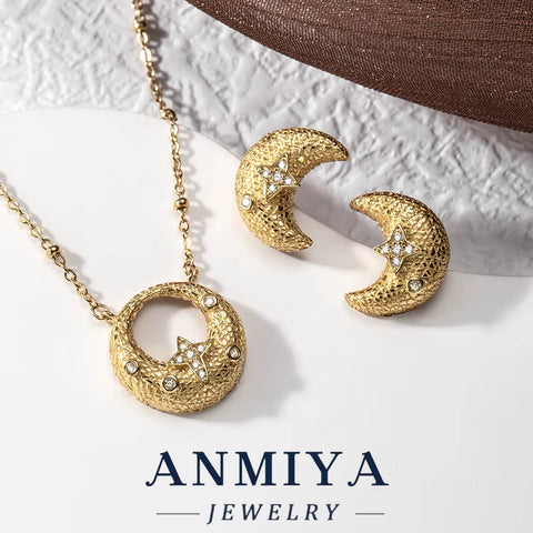 Silver 925 Jewelry Set - Moon 925 Necklace & Earring, Sterling Silver Modern Design