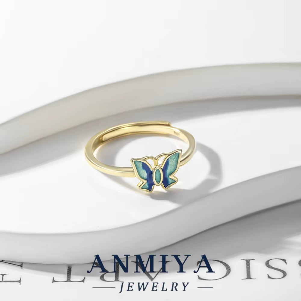 Wholesale Trendy S925 Blue Butterfly Ring, Adjustable Silver Jewelry Bulk Orders for Holiday Gifts, Beach Party