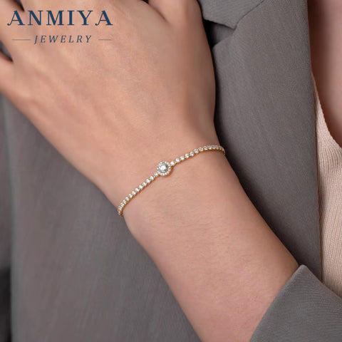 Wholesale Italiana Shining Golden Bracelet Women Trendy 925 Silver Tennis Bracelet Vintage Cubic Zircon Silver 925 Bracelet Men