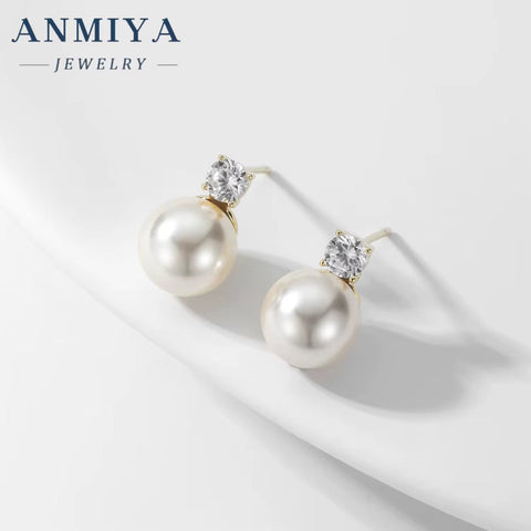 ANMIYA 925 Silver Freshwater Pearl Stud Earrings Elegant 925 Silver Pearl Studs for Women
