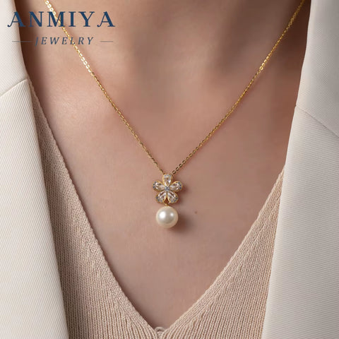 New Fashion Jewelry-Set Fresh Water Pearl Flower 925 Silver Necklace Earrings Bridal Jewelry Wedding Flower Earrings Jewelry Set