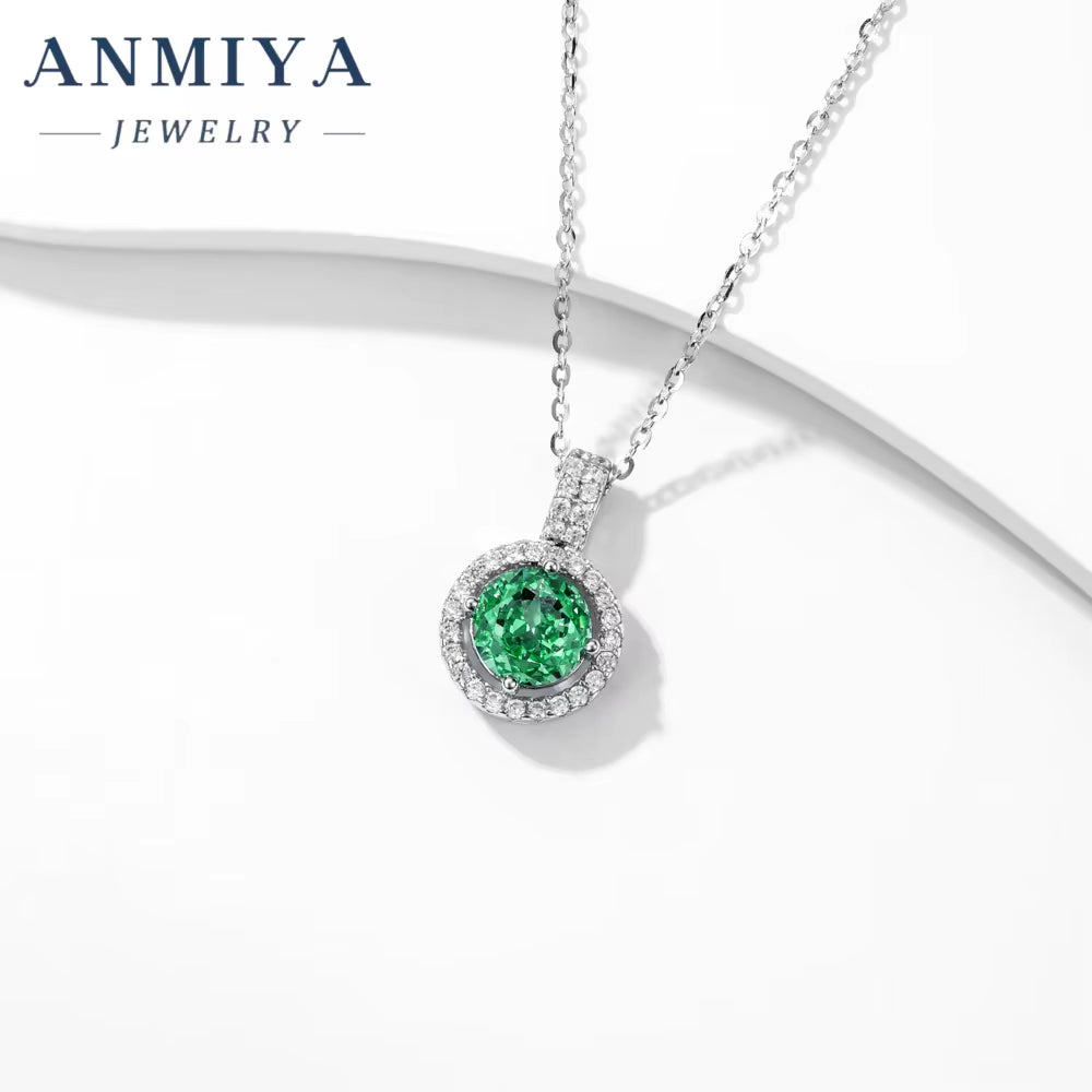 Luxury round Brilliant Cut Sky Blue Zircon 925 Silver Jewelry Fashion Necklace Women Necklace